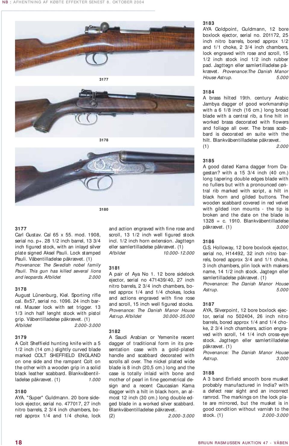 This gun has killed several lions and leopards. Afbildet 2.000 3178 August Lünenburg, Kiel. Sporting rifle cal. 8x57, serial no. 1096. 24 inch barrel. Mauser lock with set trigger.