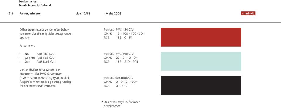 C/U CMYK 23-0 - 13-0 * RGB 188-219 - 204 Uanset i hvilket farvesystem, der produceres, skal PMS-farve prøver (PMS = Pantone Matching System)