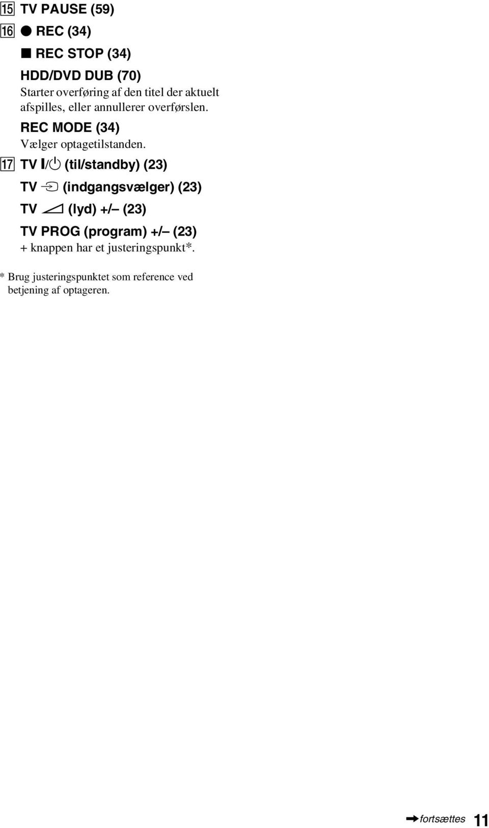 Q TV [/1 (til/standby) (23) TV t (indgangsvælger) (23) TV 2 (lyd) +/ (23) TV PROG (program) +/ (23)