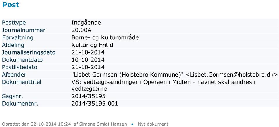10-10-2014 "Lisbet Gormsen (Holstebro Kommune)" <Lisbet.Gormsen@holstebro.
