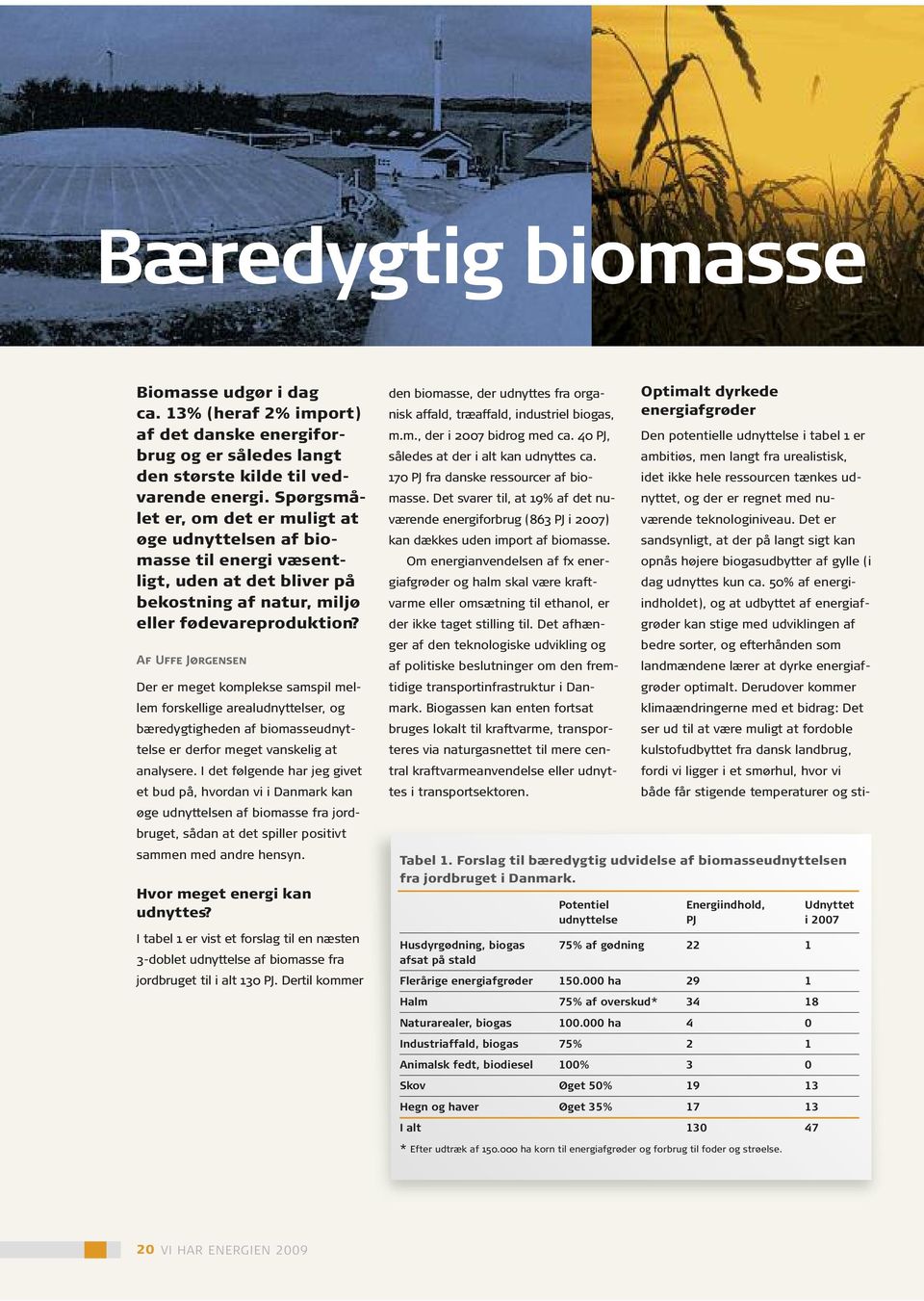 Af Uffe Jørgensen Der er meget komplekse samspil mellem forskellige arealudnyttelser, og bæredygtigheden af biomasseudnyttelse er derfor meget vanskelig at analysere.