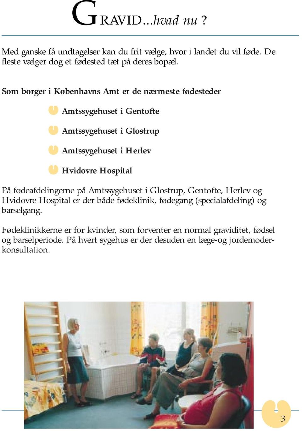 fødeafdelingerne på Amtssygehuset i Glostrup, Gentofte, Herlev og Hvidovre Hospital er der både fødeklinik, fødegang (specialafdeling) og barselgang.
