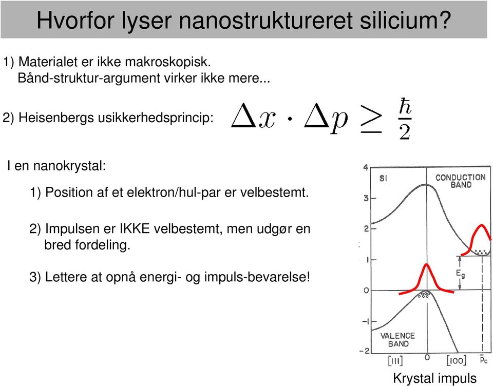 .. 2) Heisenbergs usikkerhedsprincip: I en nanokrystal: 1) Position af et