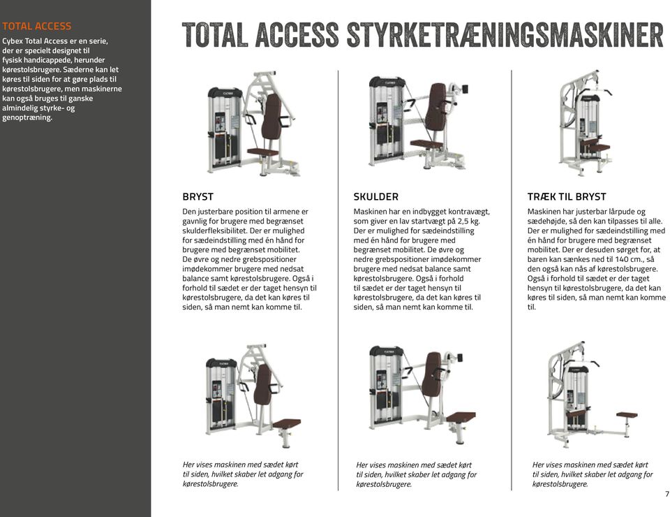 Total Access styrketræningsmaskiner Bryst Den justerbare position til armene er gavnlig for brugere med begrænset skulderfleksibilitet.