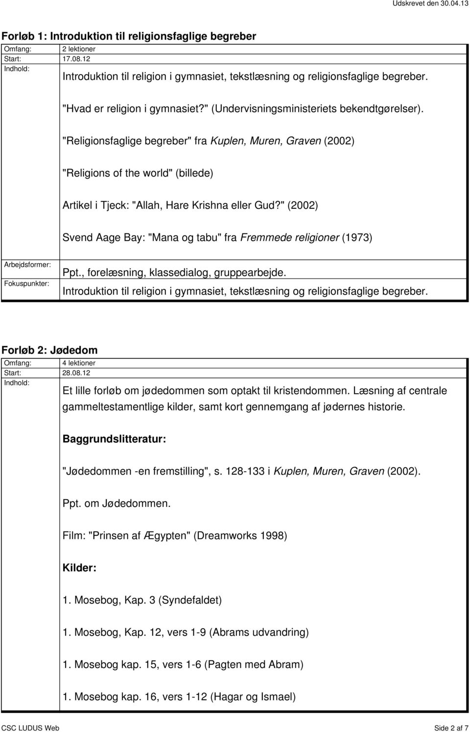 " (2002) Svend Aage Bay: "Mana og tabu" fra Fremmede religioner (1973) Ppt., forelæsning, klassedialog, gruppearbejde. Introduktion til religion i gymnasiet, tekstlæsning og religionsfaglige begreber.