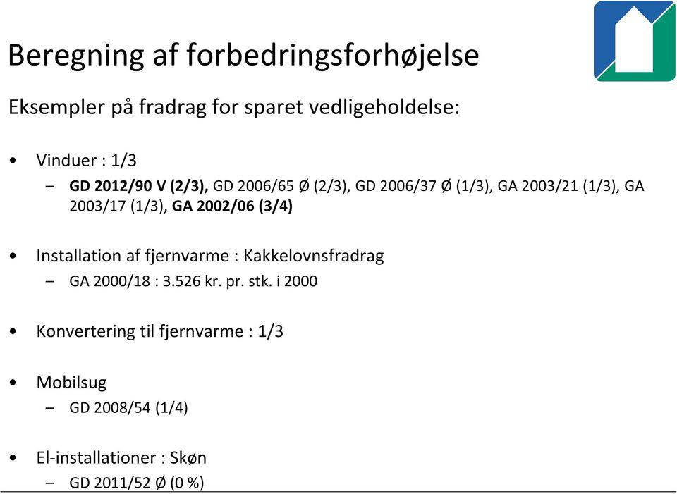 2002/06 (3/4) Installation af fjernvarme : Kakkelovnsfradrag GA 2000/18 : 3.526 kr. pr. stk.