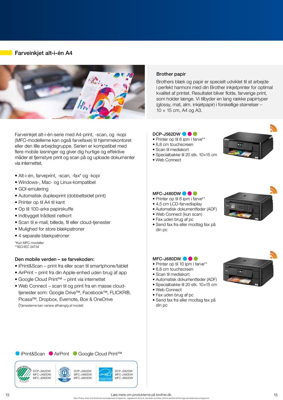 Farveinkjet alt-i-én-serie med A4-print, -scan, og -kopi (MFC-modellerne kan også farvefaxe) til hjemmekontoret eller den lille arbejdsgruppe.