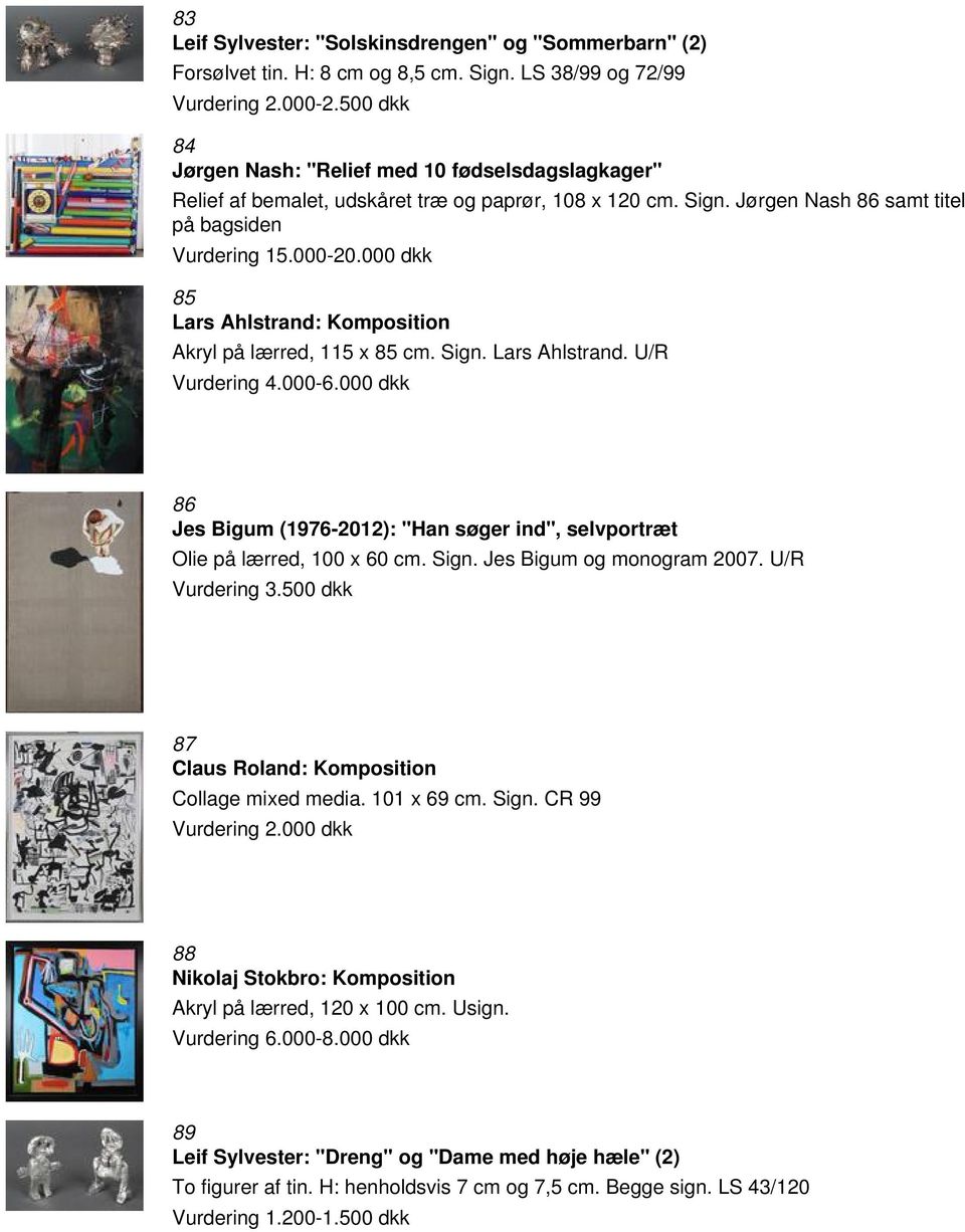 000 dkk 85 Lars Ahlstrand: Komposition Akryl på lærred, 115 x 85 cm. Sign. Lars Ahlstrand. U/R Vurdering 4.000-6.