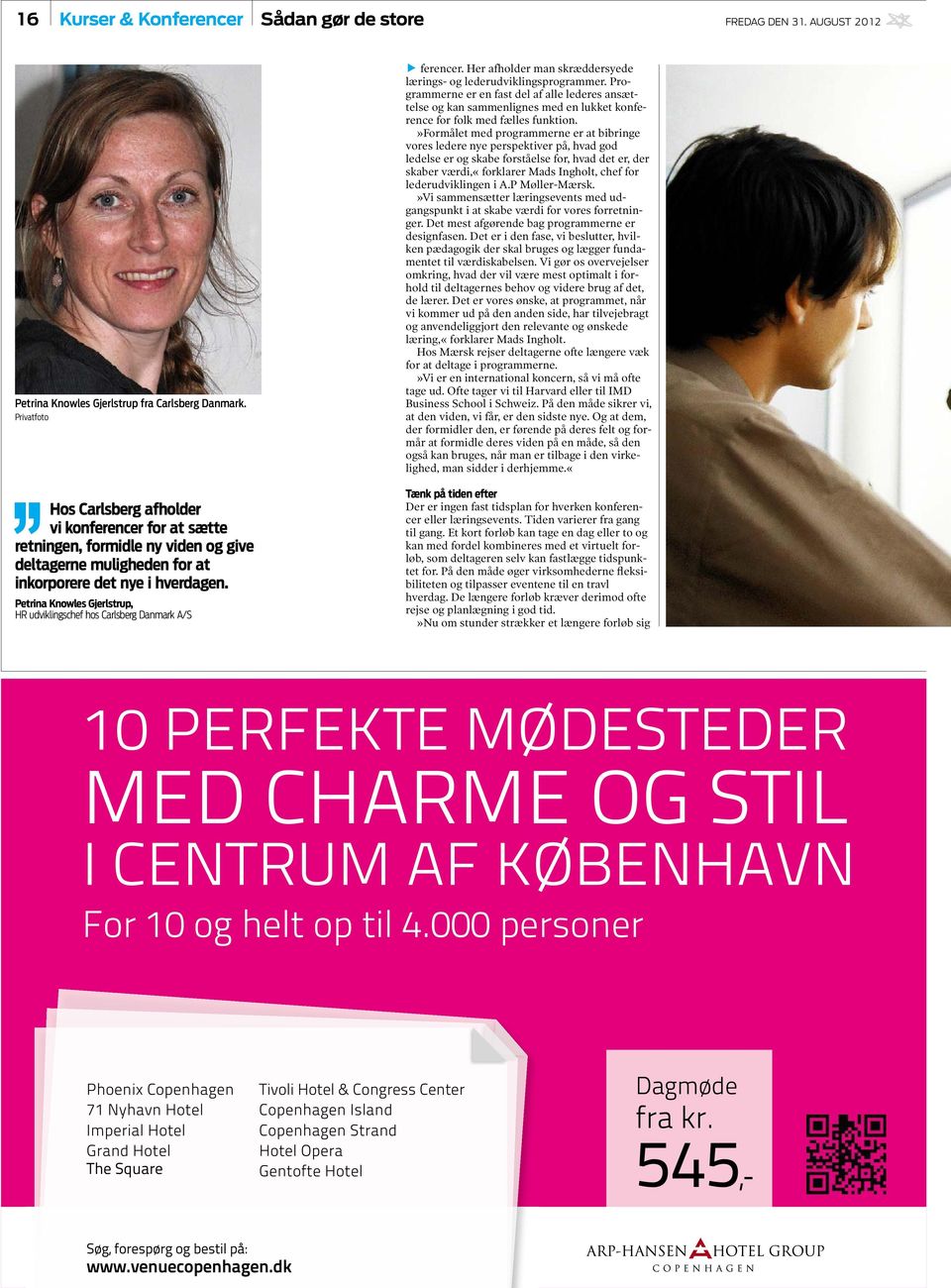 Petrina Knowles Gjerlstrup, HR udviklingschef hos Carlsberg Danmark A/S E ferencer. Her afholder man skræddersyede lærings- og lederudviklingsprogrammer.