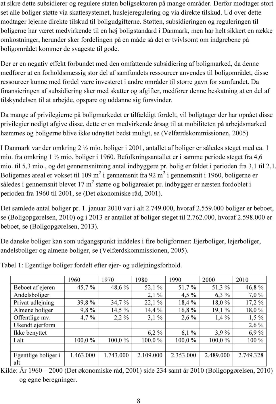 Støtten, subsidieringen og reguleringen til boligerne har været medvirkende til en høj boligstandard i Danmark, men har helt sikkert en række omkostninger, herunder sker fordelingen på en måde så det