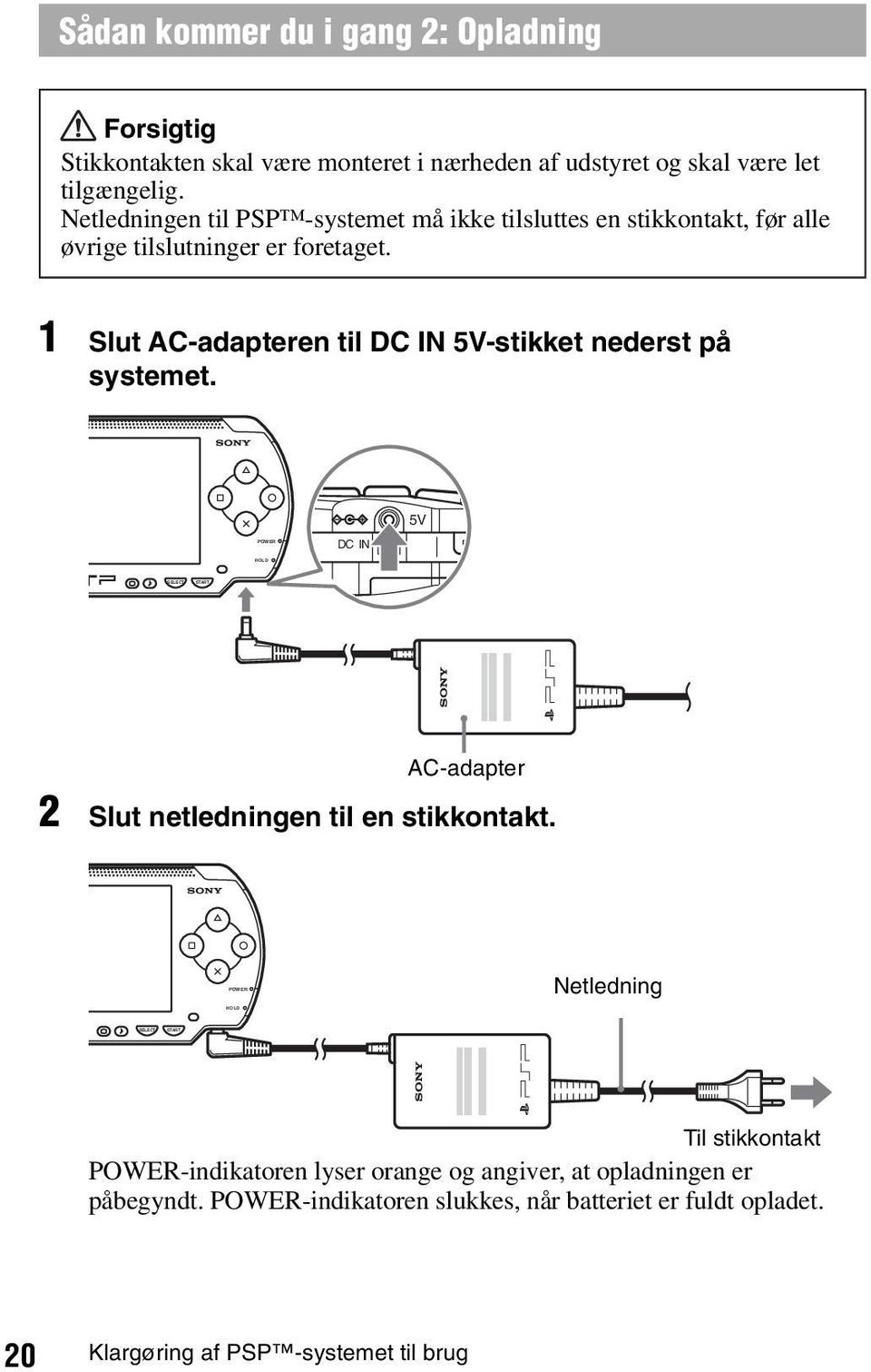 1 Slut AC-adapteren til DC IN 5V-stikket nederst på systemet. 5V DC IN AC-adapter 2 Slut netledningen til en stikkontakt.