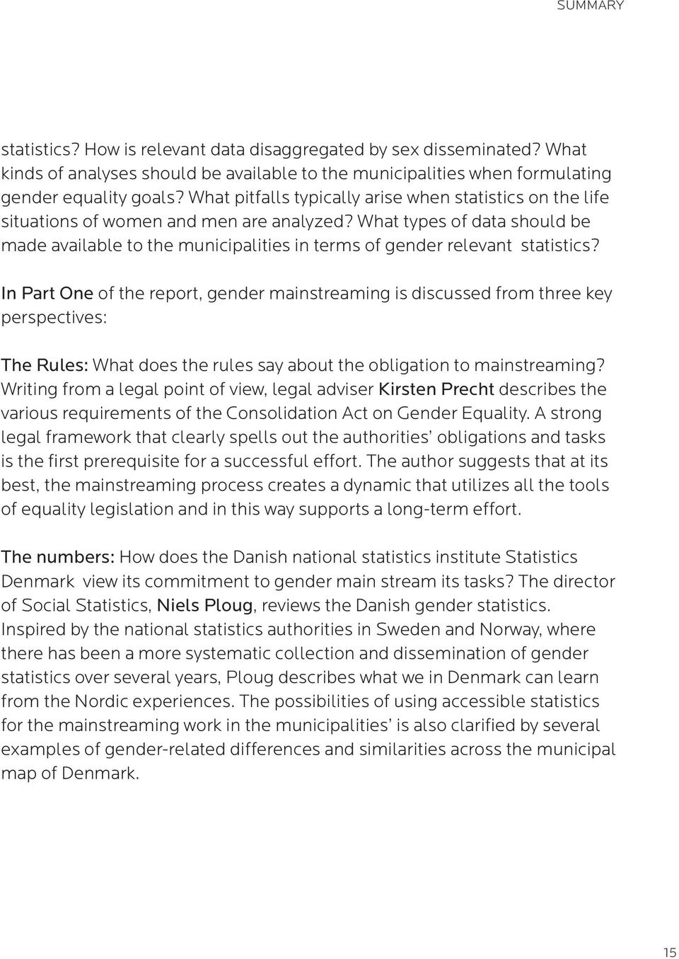 What types of data should be made available to the municipalities in terms of gender relevant statistics?