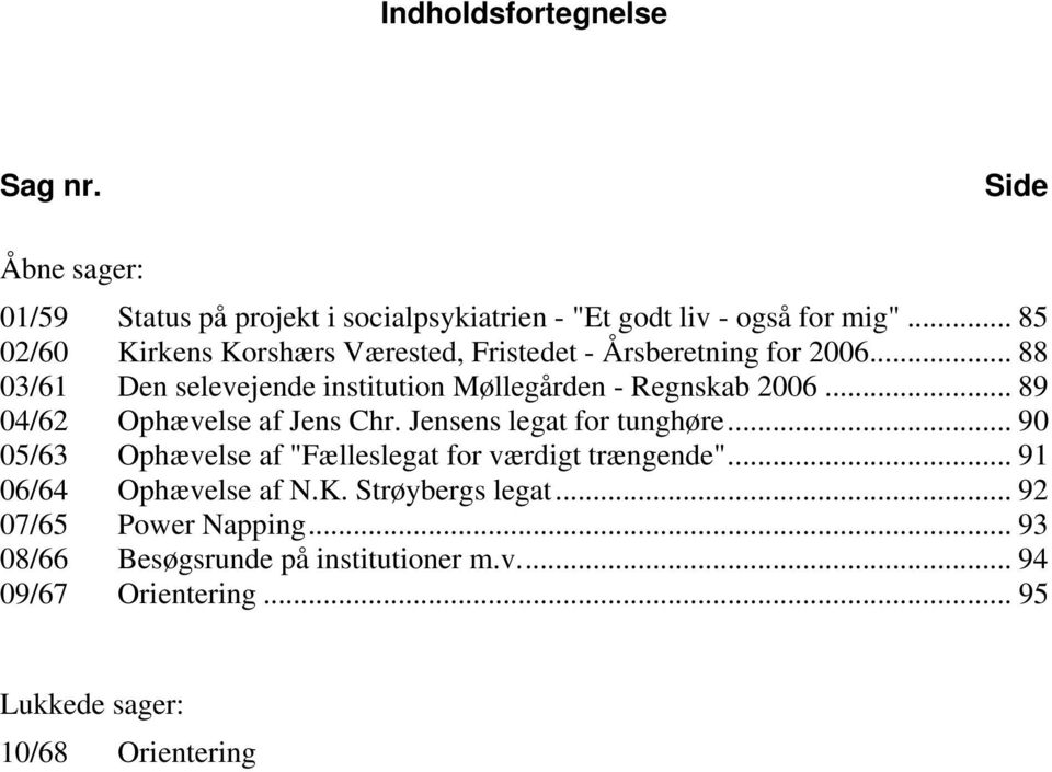 .. 89 04/62 Ophævelse af Jens Chr. Jensens legat for tunghøre... 90 05/63 Ophævelse af "Fælleslegat for værdigt trængende".