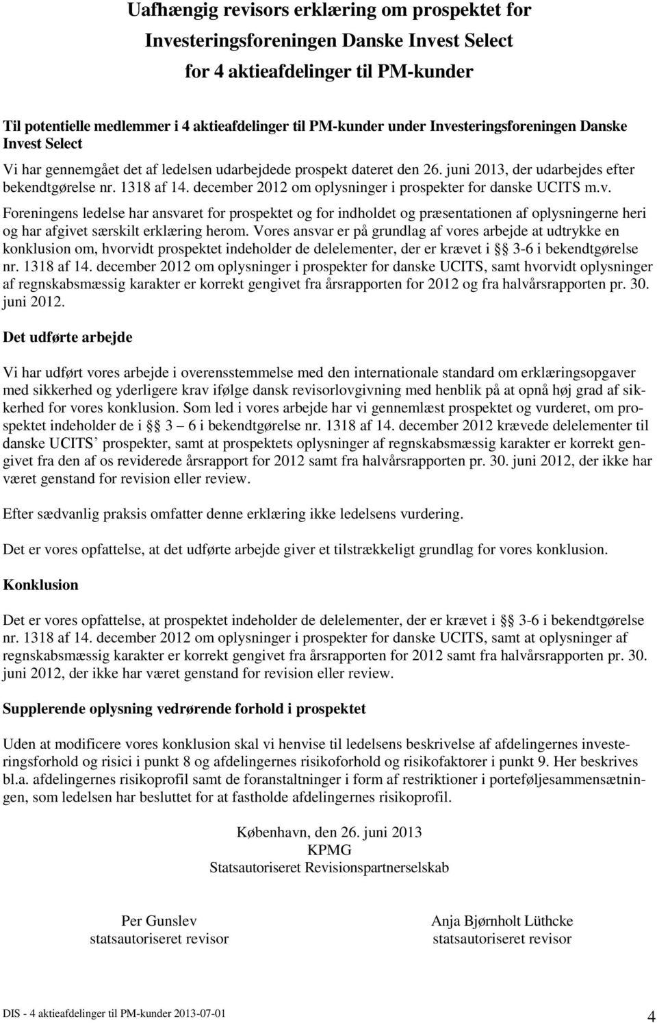 december 2012 om oplysninger i prospekter for danske UCITS m.v.