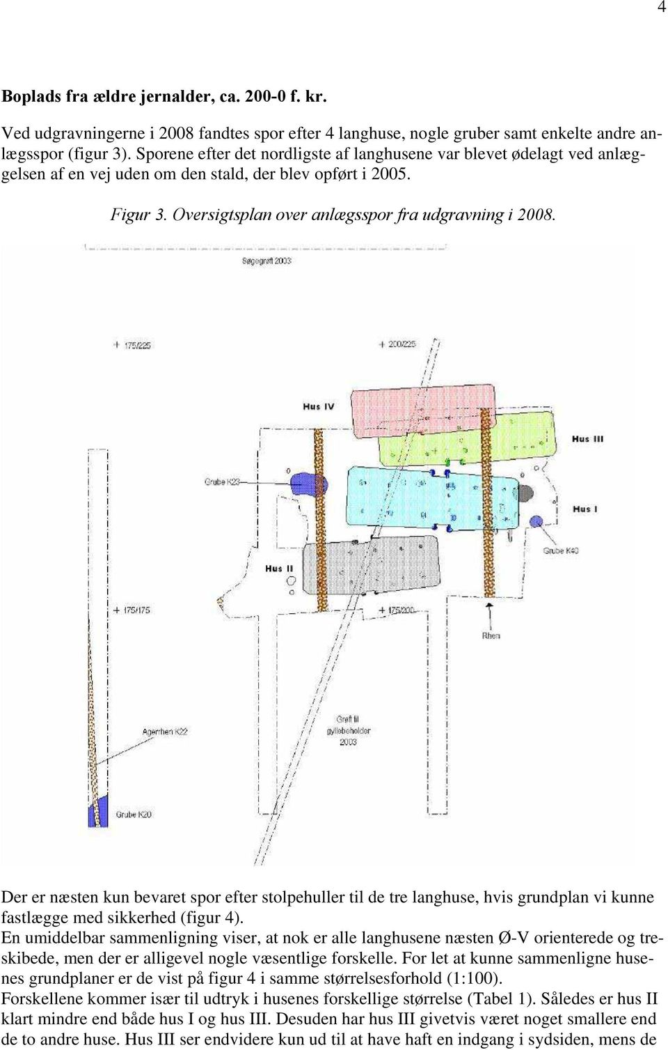 Der er næsten kun bevaret spor efter stolpehuller til de tre langhuse, hvis grundplan vi kunne fastlægge med sikkerhed (figur 4).