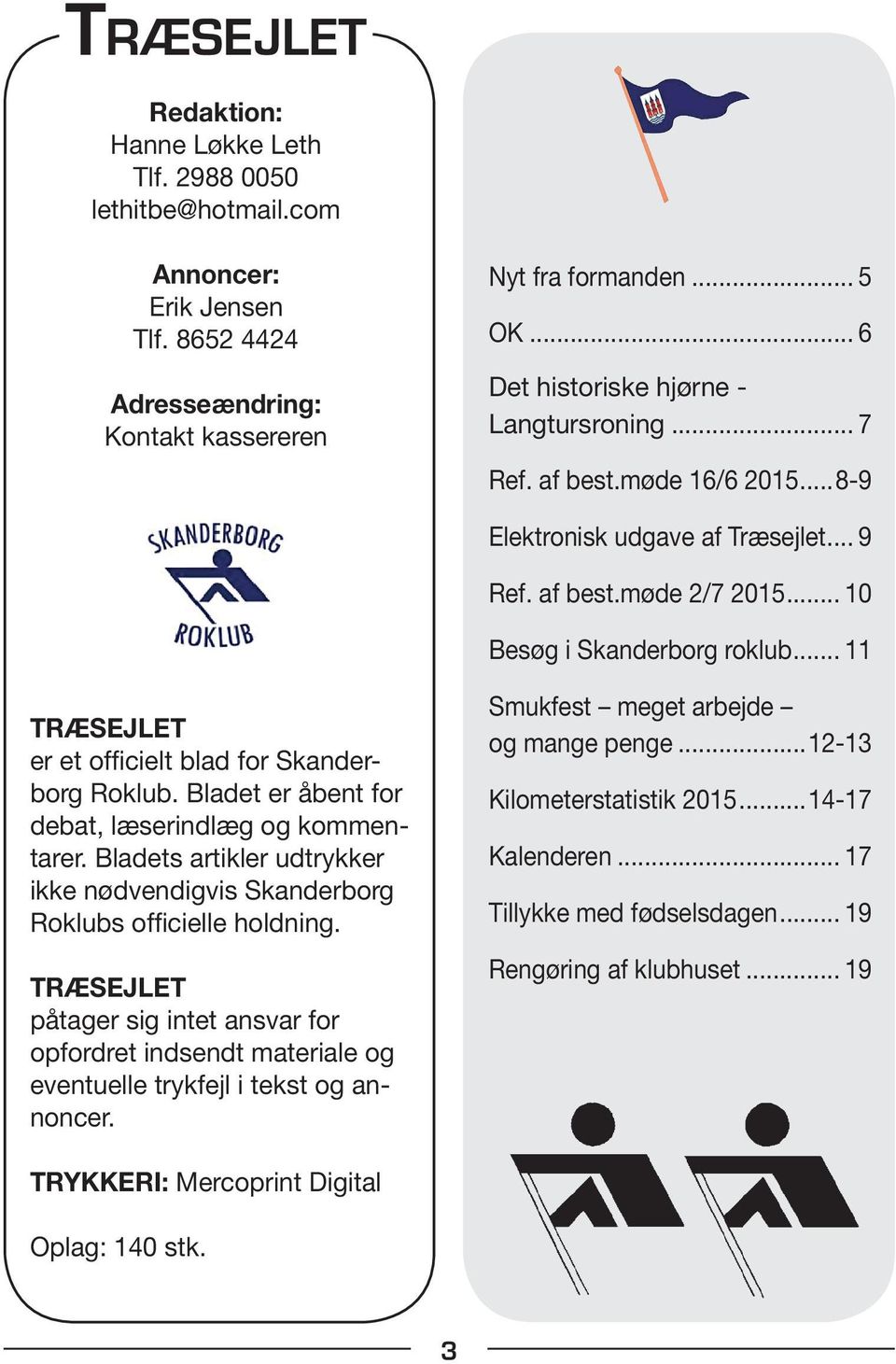 .. 11 TRÆSEJLET er et officielt blad for Skanderborg Roklub. Bladet er åbent for debat, læserindlæg og kommentarer.