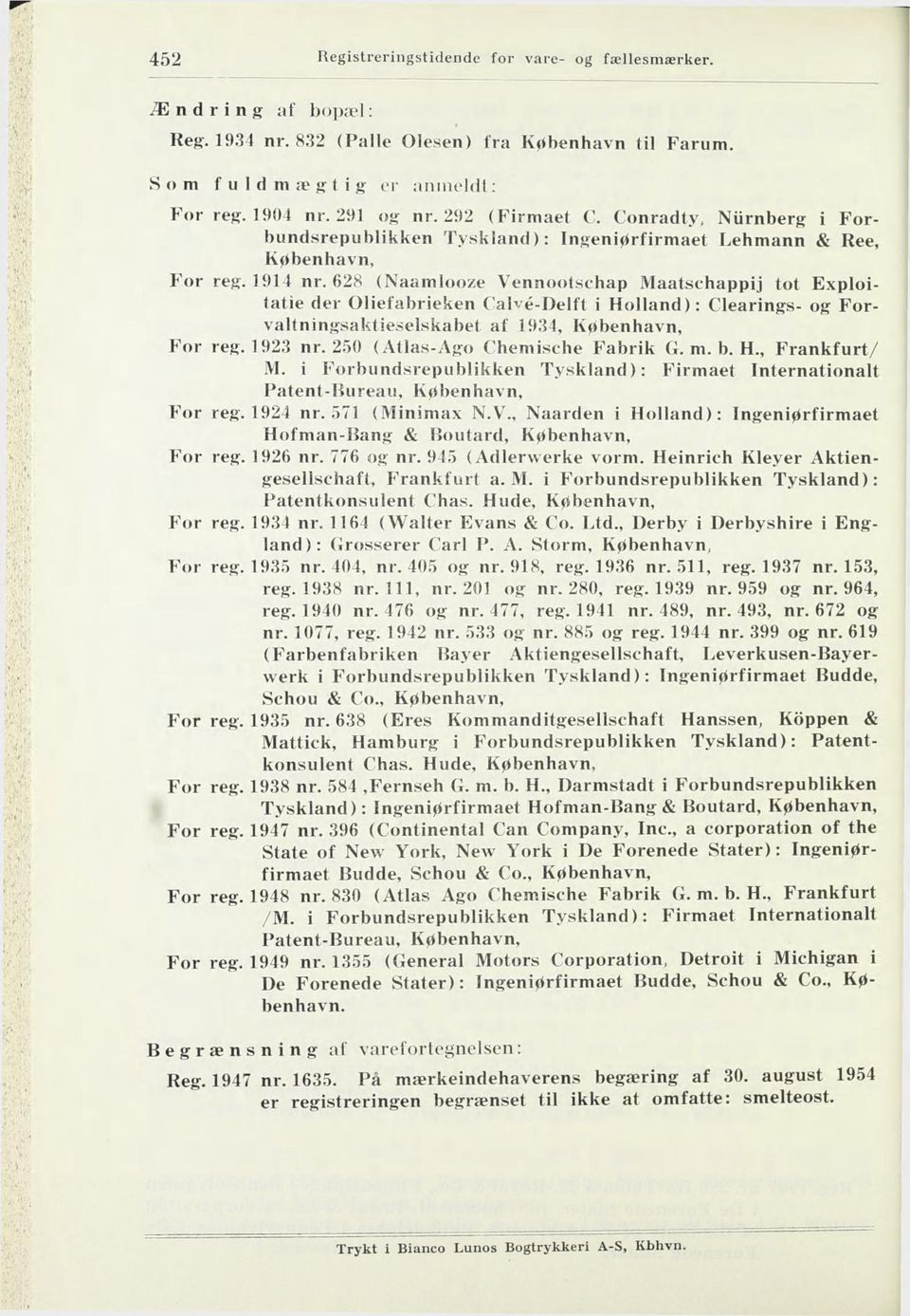628 (Naamlooze Vennootschap Maatschappij tot Exploitatie der Oliefabrieken CaKé-Delft i Holland); Clearings- og Forvaltningsaktieselskabet af 1934, København, For reg. 1923 nr.