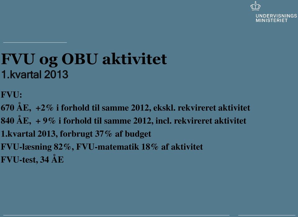rekvireret aktivitet 840 ÅE, + 9% i forhold til samme 2012, incl.