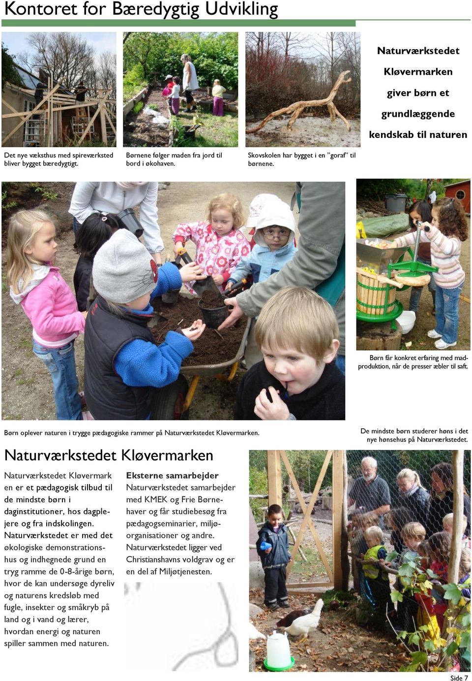 Børn oplever naturen i trygge pædagogiske rammer på Naturværkstedet Kløvermarken.