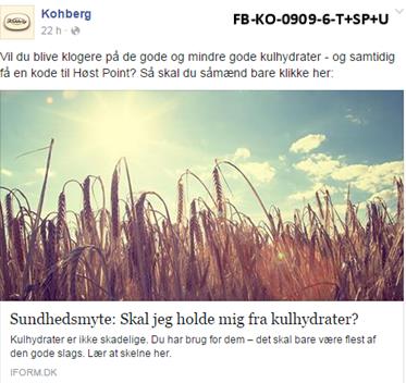 Kohberg står i kontrast til de to andre danske virksomheder, som har meget ensartede opslag i opslagskategorien Tips/opskrifter. Kohberg har nemlig både billedeopslag (eksempel 5.
