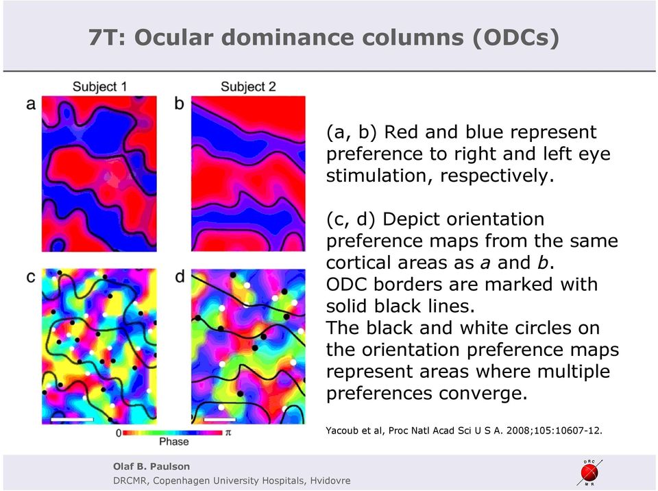 (c, d) Depict orientation preference maps from the same cortical areas as a and b.