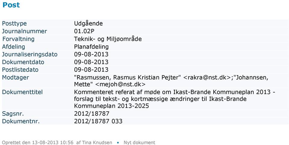 dk> Dokumenttitel Kommenteret referat af møde om Ikast-Brande Kommuneplan 2013 -