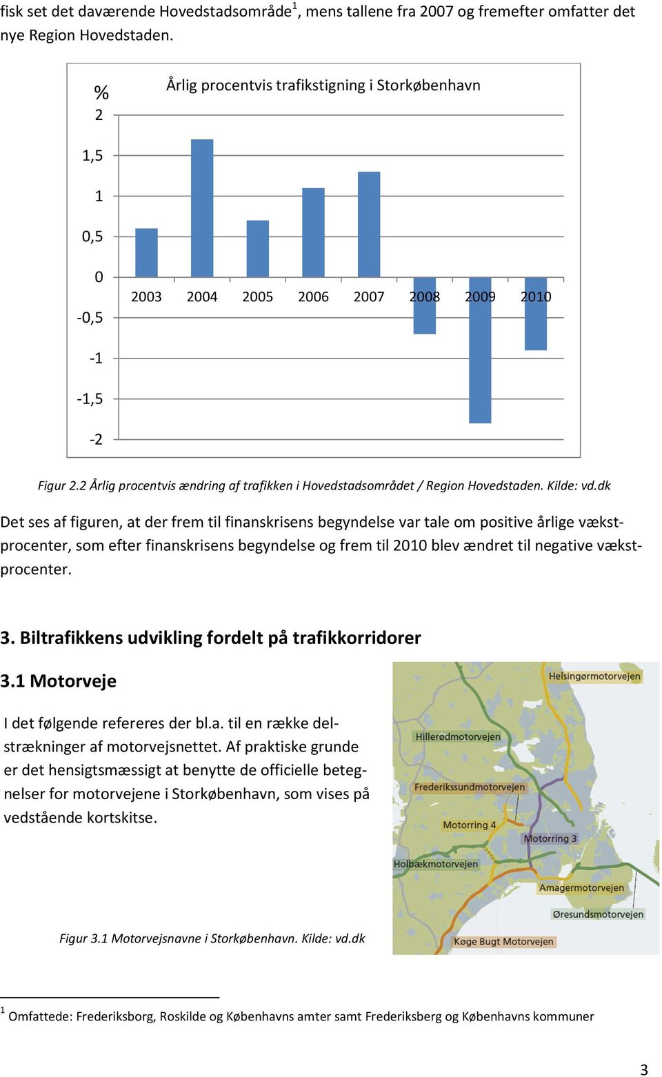 2 Årlig procentvis ændring af trafikken i Hovedstadsområdet / Region Hovedstaden. Kilde: vd.
