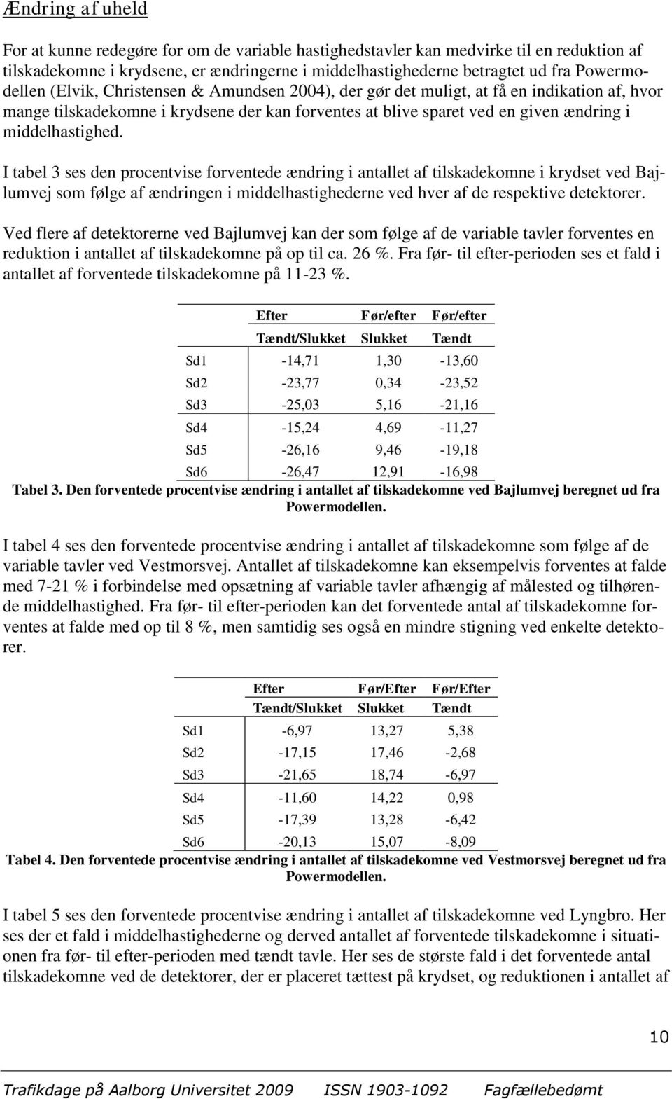 middelhastighed. I tabel 3 ses den procentvise forventede ændring i antallet af tilskadekomne i krydset ved Bajlumvej som følge af ændringen i middelhastighederne ved hver af de respektive detektorer.