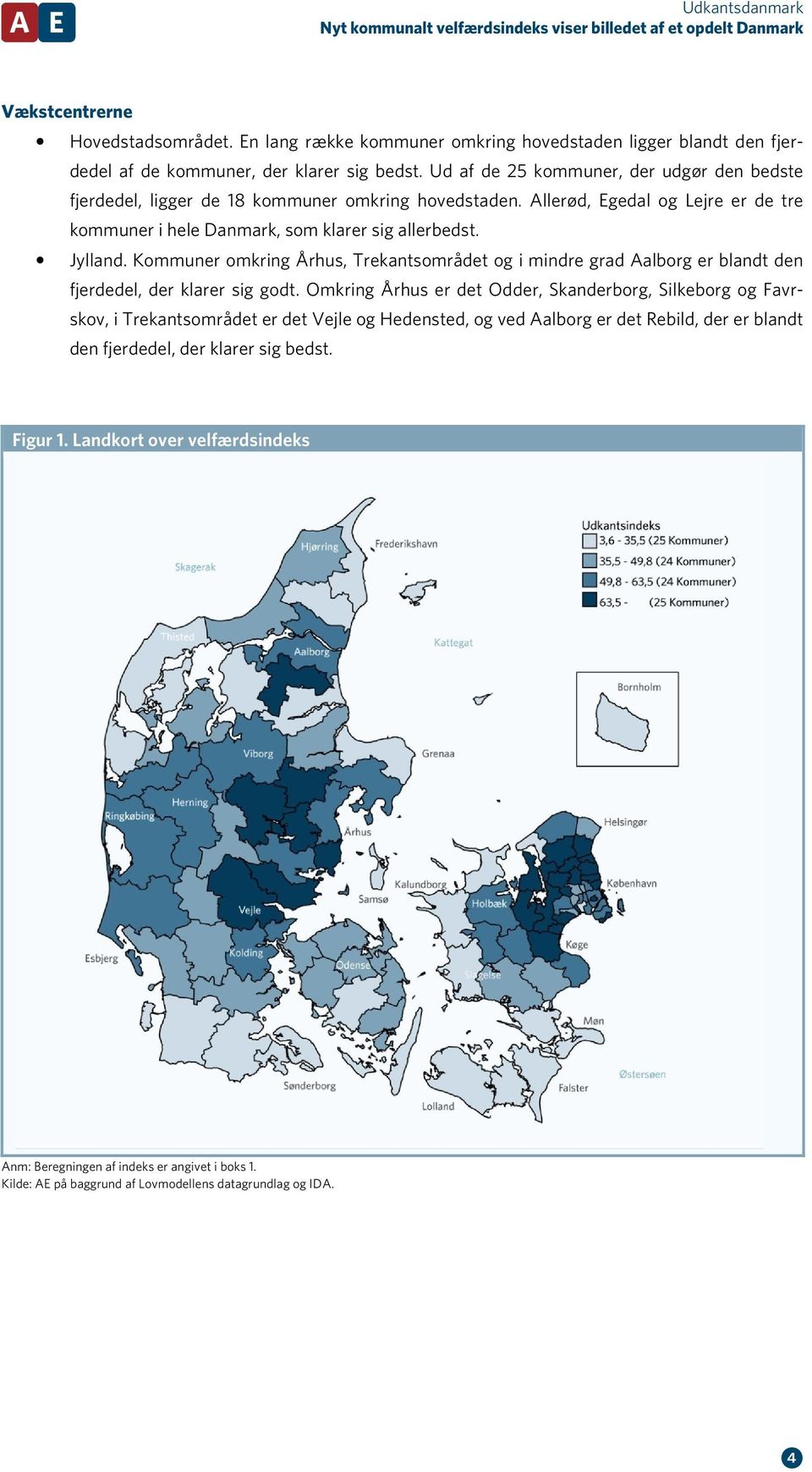 Ud af de 25 kommuner, der udgør den bedste fjerdedel, ligger de 18 kommuner omkring hovedstaden. Allerød, Egedal og Lejre er de tre kommuner i hele Danmark, som klarer sig allerbedst. Jylland.