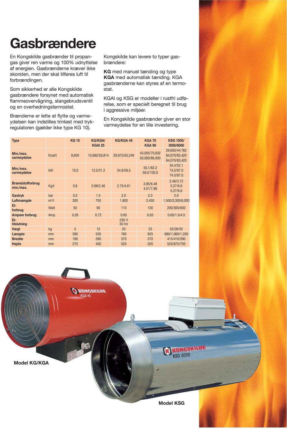 Brænderne er lette at flytte og varmeydelsen kan indstilles trinløst med trykregulatoren (gælder ikke type KG 10).