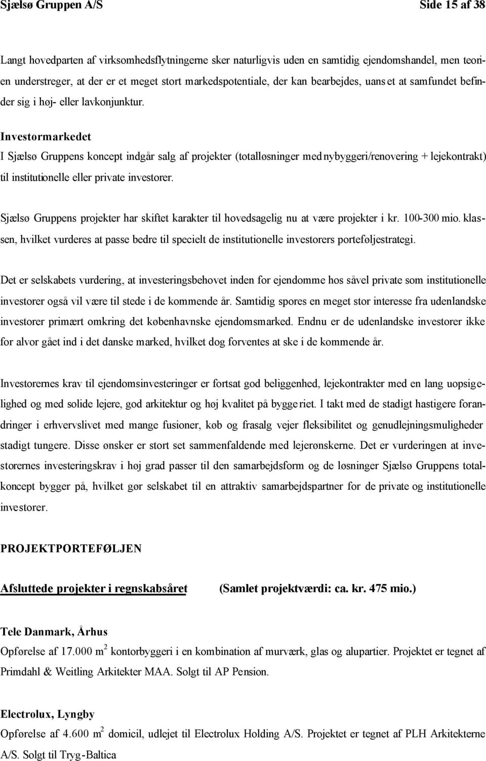 Investormarkedet I Sjælsø Gruppens koncept indgår salg af projekter (totalløsninger med nybyggeri/renovering + lejekontrakt) til institutionelle eller private investorer.