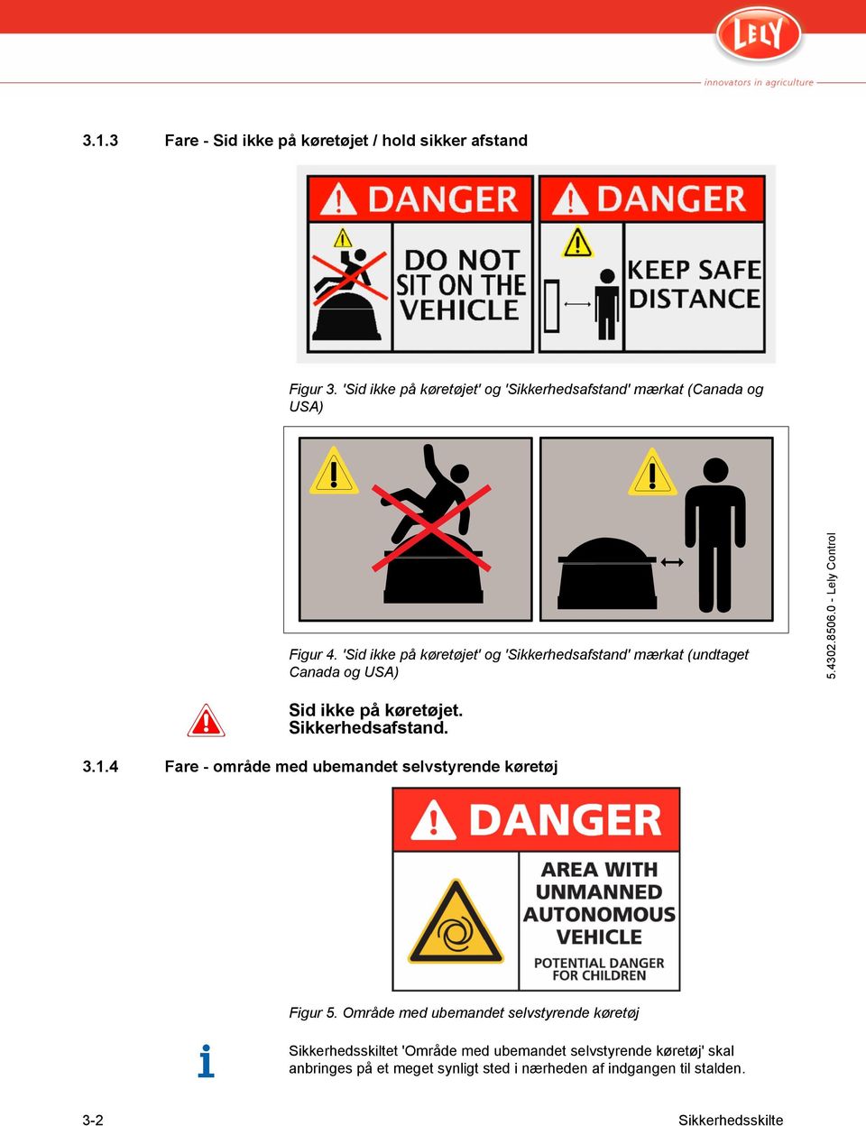 'Sid ikke på køretøjet' og 'Sikkerhedsafstand' mærkat (undtaget Canada og USA) Sid ikke på køretøjet. Sikkerhedsafstand. 3.1.