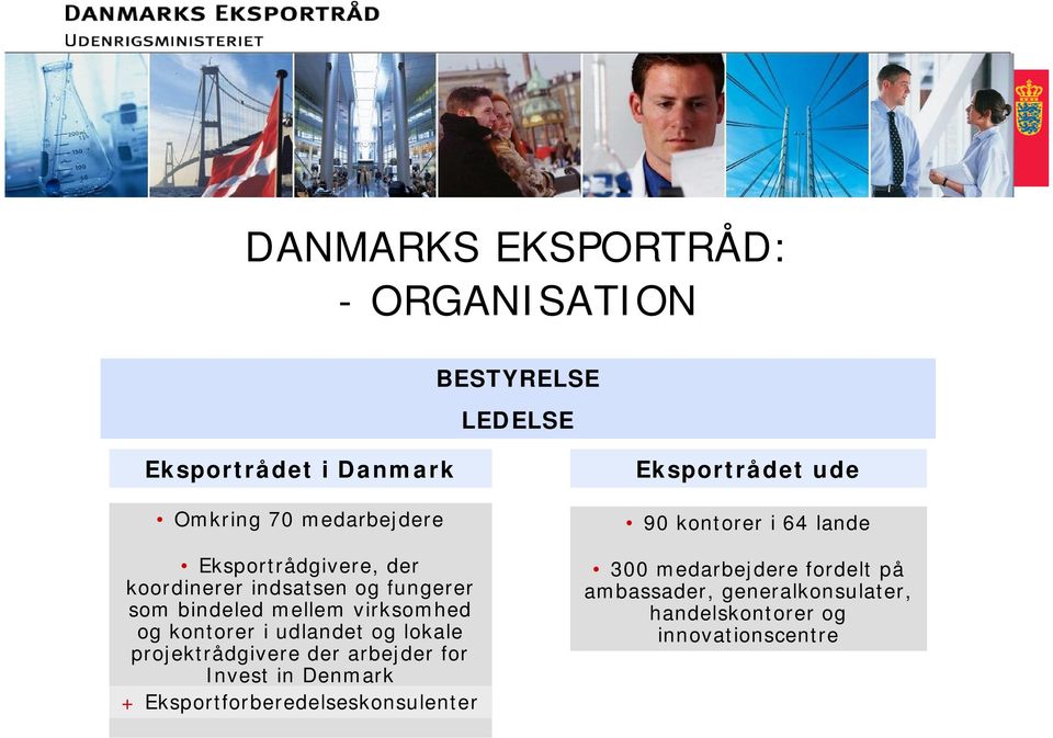 og lokale projektrådgivere der arbejder for Invest in Denmark + Eksportforberedelseskonsulenter Eksportrådet