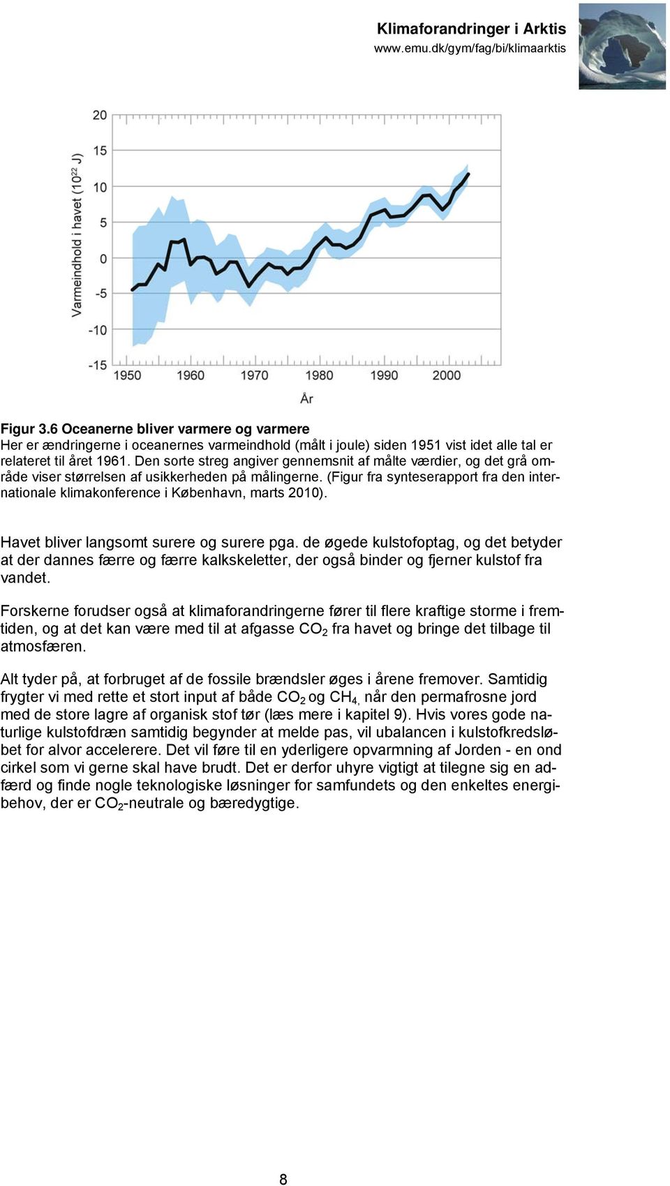 (Figur fra synteserapport fra den internationale klimakonference i København, marts 2010). Havet bliver langsomt surere og surere pga.