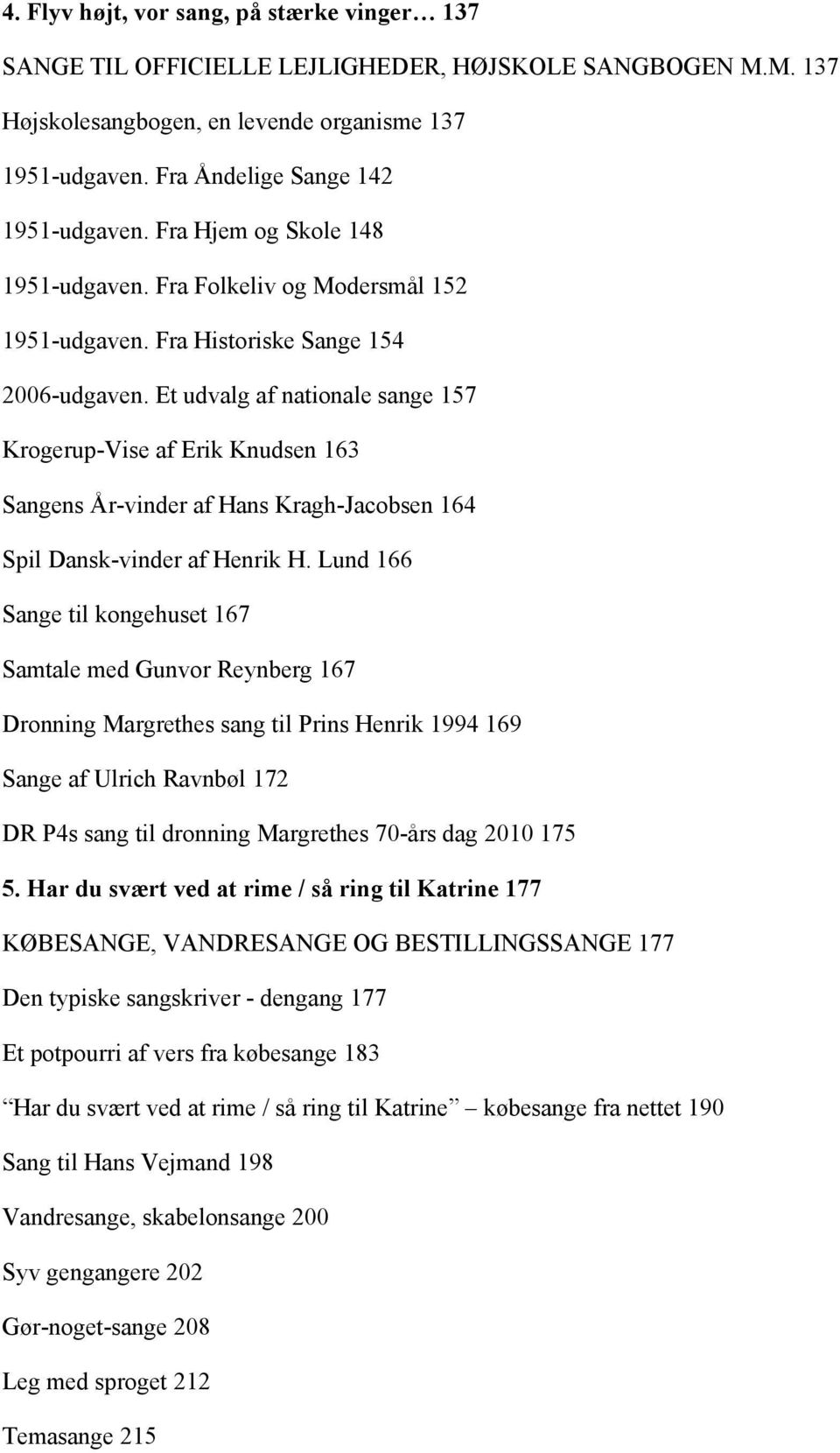 Et udvalg af nationale sange 157 Krogerup-Vise af Erik Knudsen 163 Sangens År-vinder af Hans Kragh-Jacobsen 164 Spil Dansk-vinder af Henrik H.