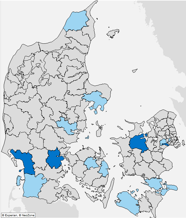 Udvælgelsen af de 14 kommuner er foretaget af SST.
