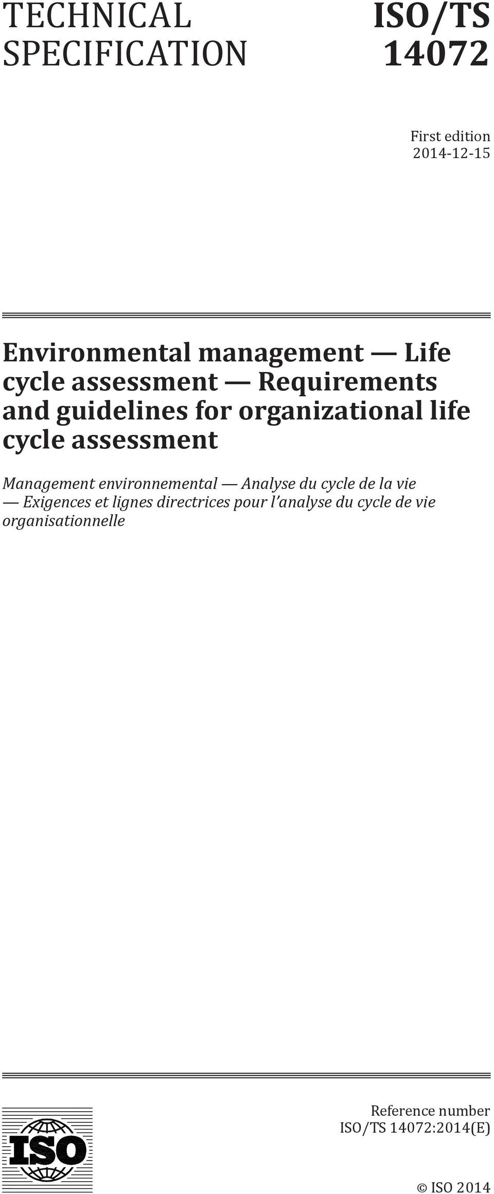 assessment Management environnemental Analyse du cycle de la vie Exigences et lignes