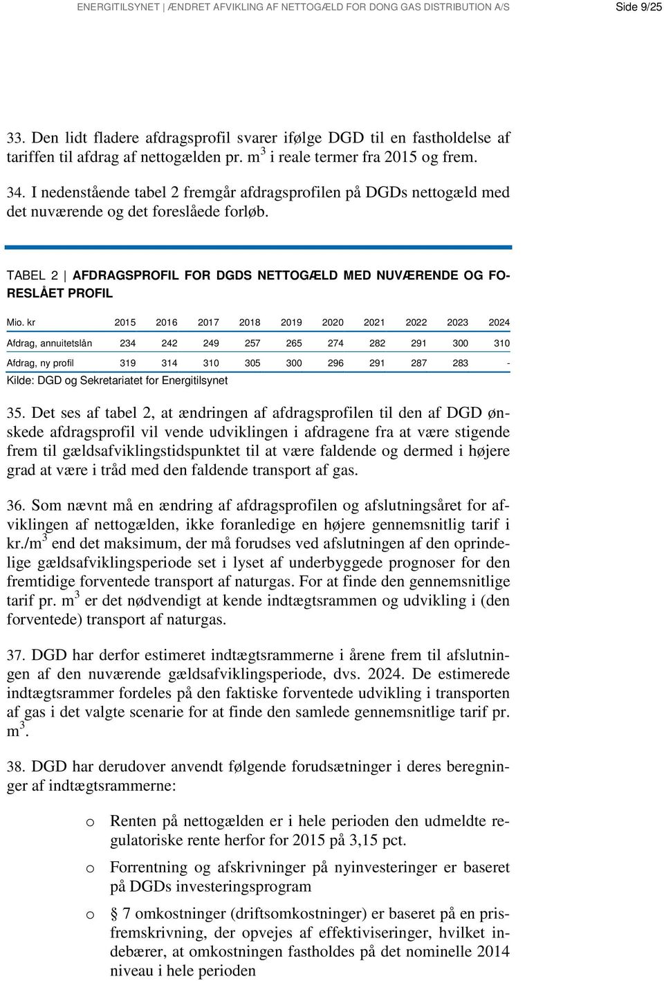 TABEL 2 AFDRAGSPROFIL FOR DGDS NETTOGÆLD MED NUVÆRENDE OG FO- RESLÅET PROFIL Mio.