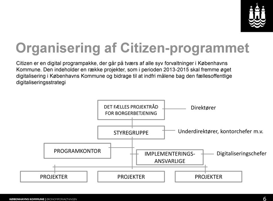 Den indeholder en række projekter, som i perioden 2013-2015 skal fremme øget digitalisering i Københavns Kommune og bidrage til at