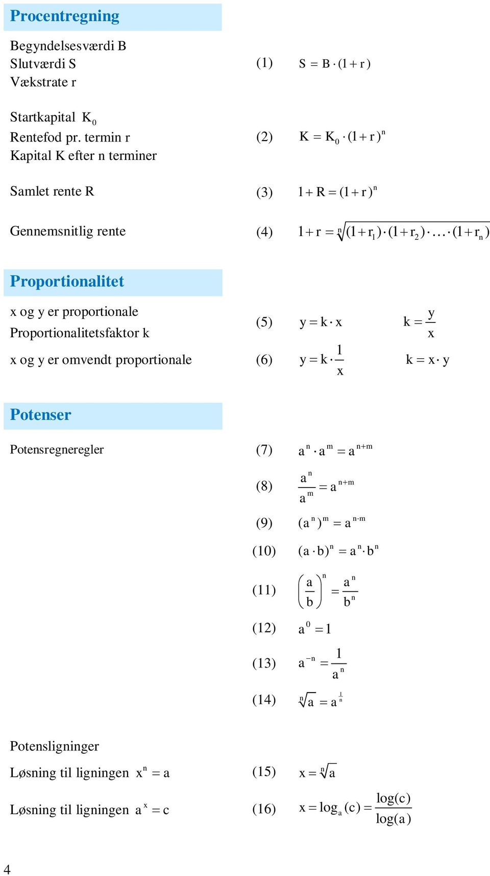 Proportiolitet og y er proportiole y (5) yk k Proportiolitetsfktor k og y er omvedt proportiole (6) yk k y Poteser m