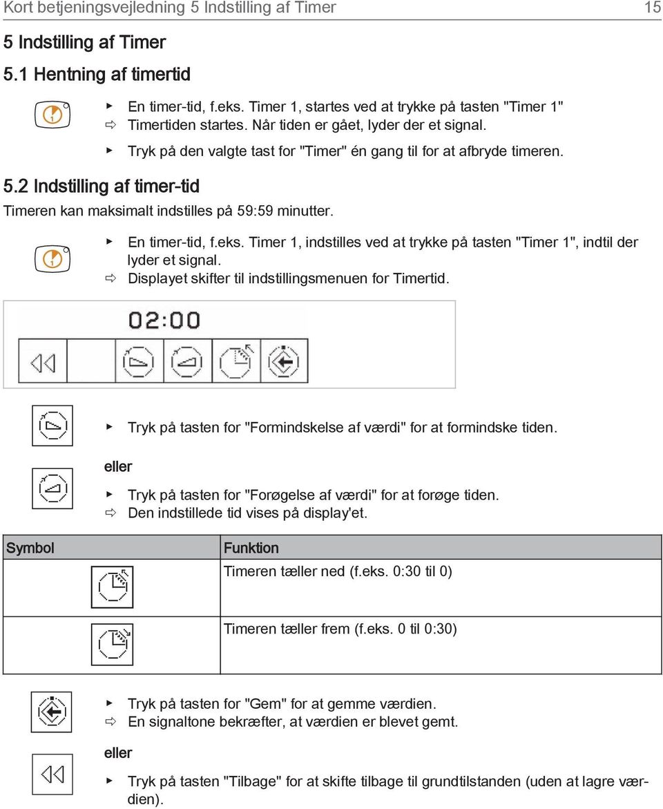 En timer-tid, f.eks. Timer 1, indstilles ved at trykke på tasten "Timer 1", indtil der lyder et signal. ð Displayet skifter til indstillingsmenuen for Timertid.