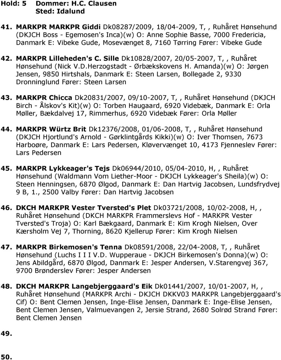 Vibeke Gude 42. MARKPR Lilleheden's C. Sille Dk10828/2007, 20/05-2007, T,, Ruhåret Hønsehund (Nick V.D.Herzogstadt - Ørbækskovens H.