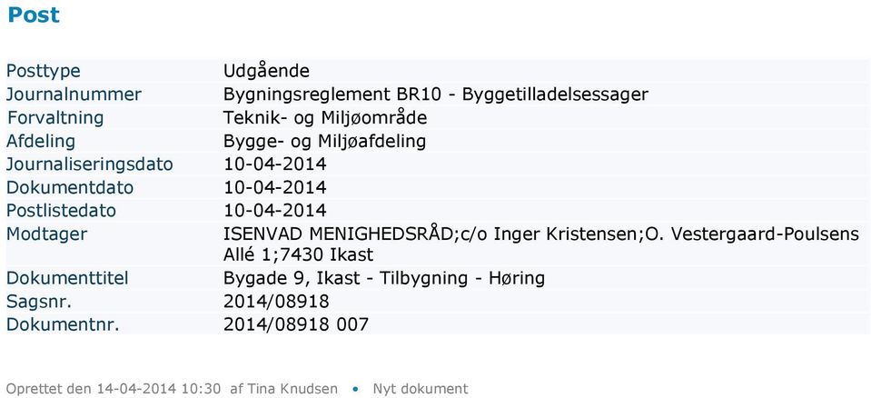Vestergaard-Poulsens Allé 1;7430 Ikast Dokumenttitel Bygade
