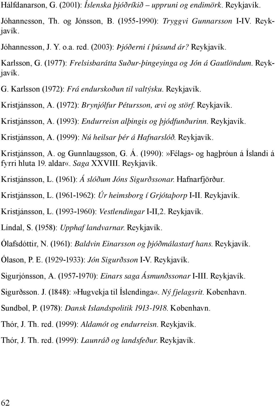 (1972): Brynjólfur Pétursson, ævi og störf. Reykjavík. Kristjánsson, A. (1993): Endurreisn alþingis og þjódfunðurinn. Reykjavík. Kristjánsson, A. (1999): Nú heilsar þér á Hafnarslóð. Reykjavík. Kristjánsson, A. og Gunnlaugsson, G.