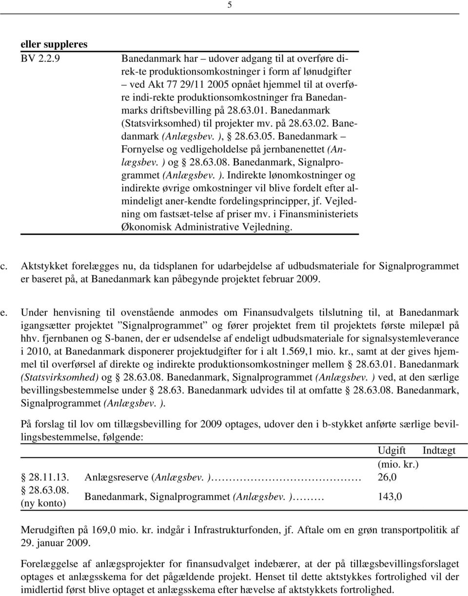 Banedanmarks driftsbevilling på 28.63.01. Banedanmark (Statsvirksomhed) til projekter mv. på 28.63.02. Banedanmark (Anlægsbev. ), 28.63.05.