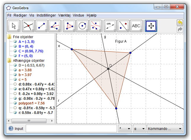 Trekantens ind- og omskrevne cirkel Opgave 1.1 Eleverne skal arbejde med trekantens indskrevne cirkel, der som bekendt fremkommer vha. vinkelhalveringslinierne.