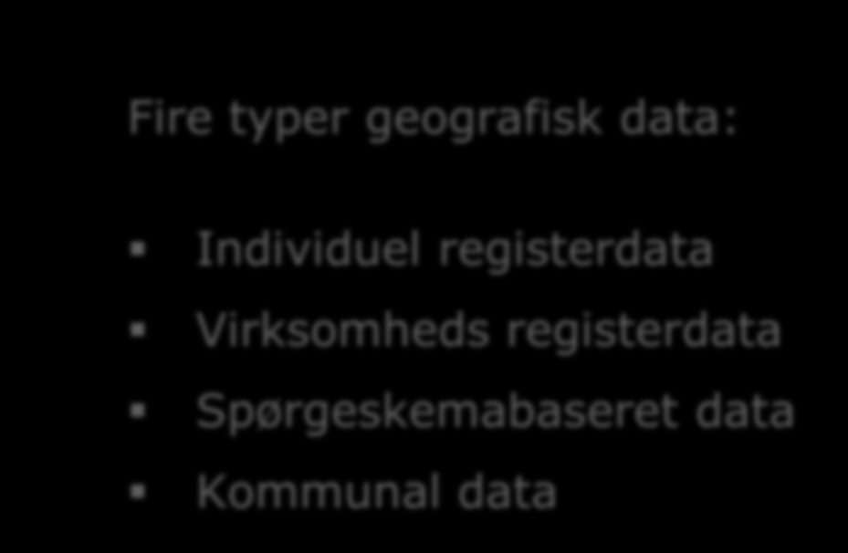 Databaser indenfor erhvervsudvikling Fire typer geografisk data: Individuel