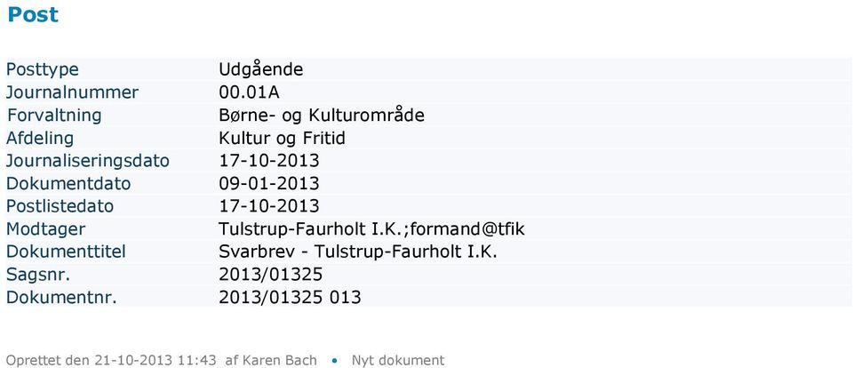 Dokumentdato 09-01-2013 Tulstrup-Faurholt I.K.