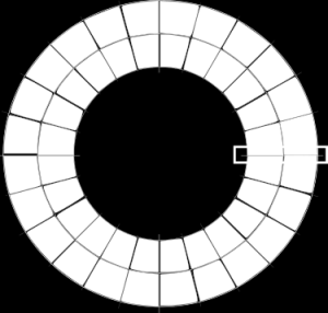 Hvis der placeres to sensorer (A og B) ved den røde firkant og man roterer skiven så kan de sorte og hvide felter oversættes til ettere og nuller.