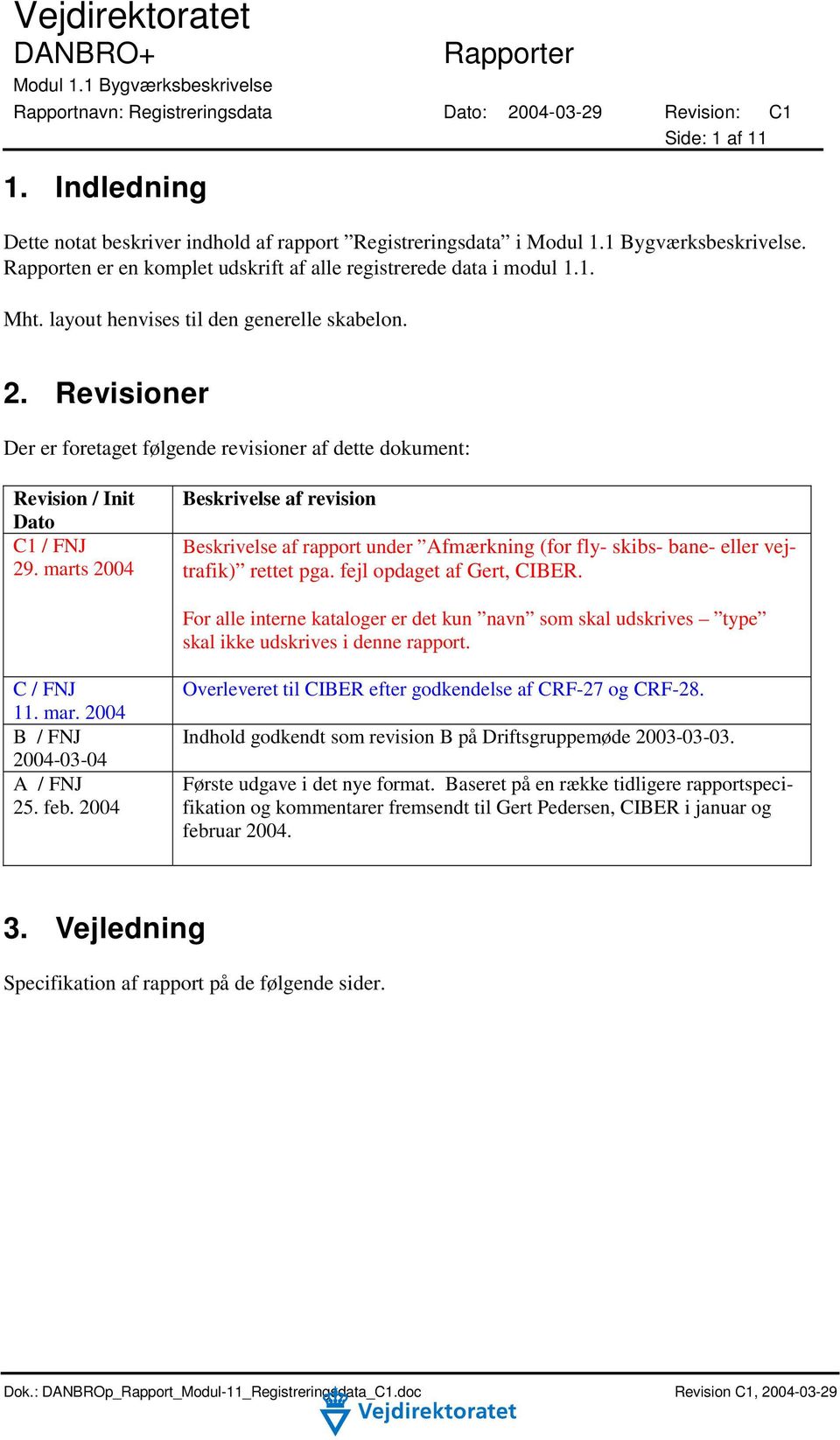 layout henvises til den generelle skabelon. 2. Revisioner Der er foretaget følgende revisioner af dette dokument: Revision / Init Dato C1 / FNJ 29.